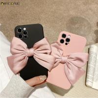 ♀◑ iPhone 12 Mini 12 11 Pro Max XS Max XR X Phone Case Cute Pink Purple Bowknot Bow Dream Candy Simple Matte Soft Casing Case Cover