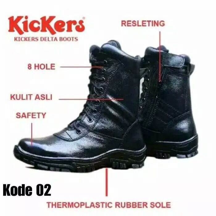 Sepatu Boots Pdl Pdh Safty Kulit Asli Sleting Samping Ujung Besi Kerja