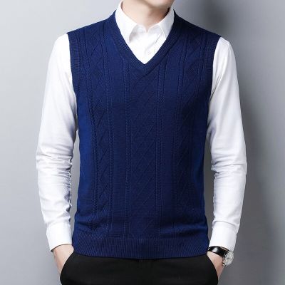 HOT11★BROWON Fashion Sweater Vest Men 2023 Cal Sleeveless Short Solid Color Mens Clothes V-Neck Slim Fit Mens Knit Winter Clothes