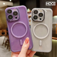 สีทึบ HOCE พร้อมเคสโทรศัพท์แบบใสฟิล์มเลนส์ Magsafe สำหรับ Iphone 15 14 13 12 11 Pro Max 14Plus ชาร์จไร้สายเคสฝาหลังกันกระแทก