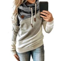 2021 Women Autumn Winter Hoodie Color Block Patchwork Autumn Winter Long Sleeve Drawstring Hooded Sweatshirt for Daily Wear