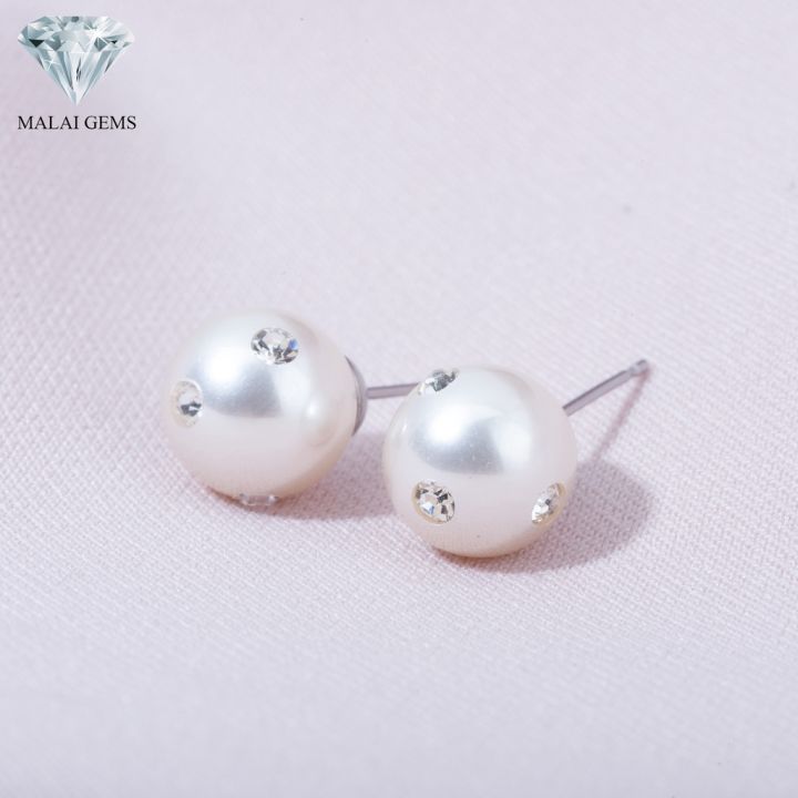 malai-gems-ต่างหูมุก-เงินแท้-silver-925-เพชรสวิส-cz-เคลือบทองคำขาว-รุ่น-21001000-แถมกล่อง-ต่างหูเพชร-ต่างหูเงินแท้