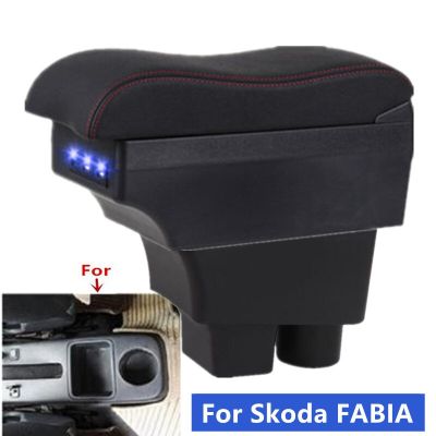 สำหรับ Skoda FABIA ที่วางแขนสำหรับ Skoda Fabia II 2008-2014ที่เท้าแขนในรถกล่องเก็บของตรงกลางที่ติดตั้งมาพร้อมกับอุปกรณ์เสริมรถยนต์ Usb