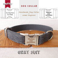 MUTTCO engraved metal buckle dog collar GRAY SUIT dog ID tag collar 5 sizes nameplate anti-lost supply UDC120