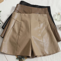 LY VAREY LIN Autumn Winter Women Fashion Slim Zipper Straight Wide Leg Shorts Office Lady High Waist Solid Pu Leather Shorts