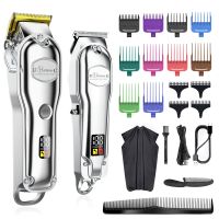 Hatteker Professional Hair Cutter Mans Hair Clipper Set Electric Cordless Hair Trimmer for Barber 2 Machines with 10 Guide combs