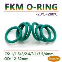 【LZ】 Green FKM Flúor Rubber O Ring O-Ring arruela de vedação óleo e ácido resistente CS 1 1.5 2 2.4 3.1 3.5 4mm OD 12-32 milímetros 20 PCes