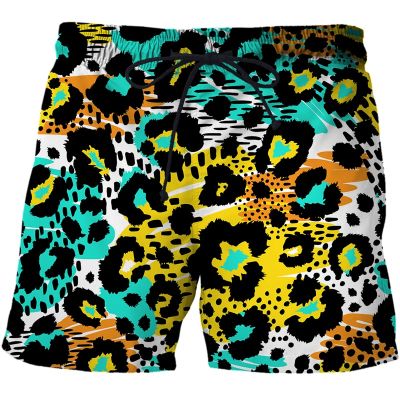 2023 New Fashion Leopard Print 3D printe beach shorts Male men board shorts Anime short pants quick dry streetwear short homme