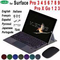 1สำหรับ Microsoft Surface Pro 3 4 5 6 7 8 9 Pro X Go 1 2 3ไฟเรืองแสงของแป้นพิมพ์แทร็คแพดไร้สายอาหรับและสเปนเกาหลี AZERTY