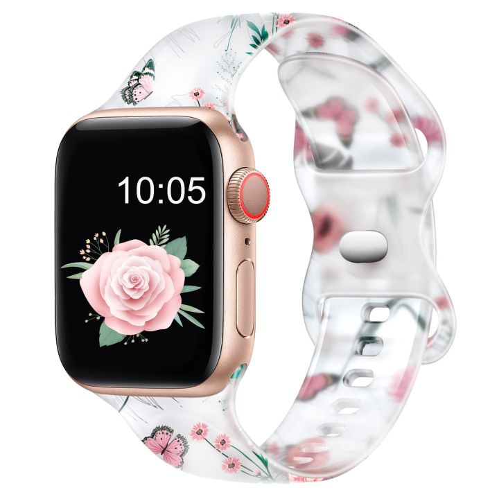 สายนาฬิกาซิลิโคนลายดอกไม้สำหรับสายคาด-apple-watch-45มม-41มม-44มม-40มม-42-38มม-iwatch-series-8-7-6-5-4-3-2