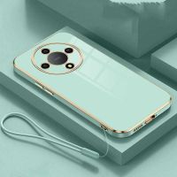 Honor X9b X9a 5G หรูหราขอบสี่เหลี่ยมชุบกลับนิ่ม TPU สายคล้องแบบมีเคสเคสมันวาว