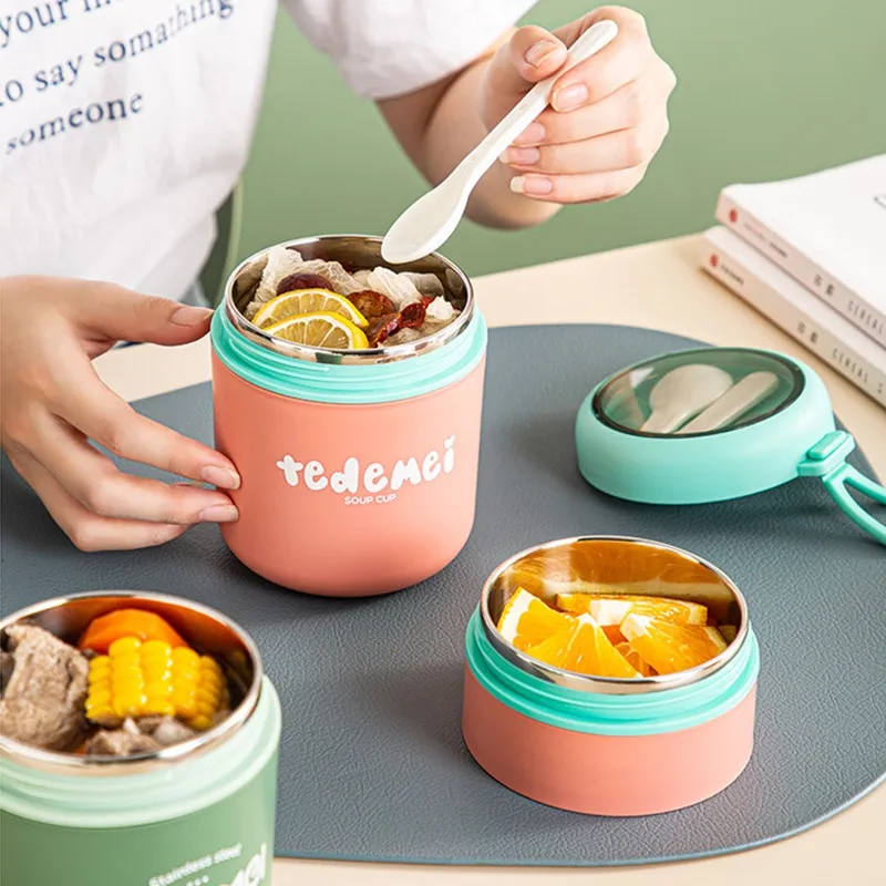 500/710ml Hot Food Thermo Bottle Stainless Steel Portable Thermos Lunchbox  With Spoon For Kids School Leakproof Mini Soup Cup