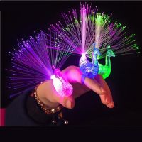 5 Peacock Finger Rings Light Colorful LED Glowing Open Fiber Optic Night Light for Kids Child Adult Party Vocal Concert Supplies