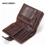 กระเป๋าสตางค์ผู้ชาย MACHOSSY กระเป๋าหนังวัวแท้กระเป๋าสตางค์เหรียญคลัชเปิดกระเป๋าสตางค์สั้นคุณภาพดีวินเทจ 13.5 ซม. * 10 ซม