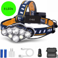 D2 8LED Fishing Headlight IPX4 Waterproof Outdoor Super Bright LED Headlamp with COB USB Rechargeable Head Torch Lamp Light