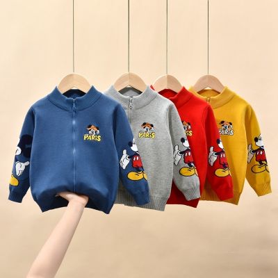 Baby Boy Sweater Spring Autumn Thick Knitted Cotton Tops Cartoon Mickey Mouse Children Clothes Kid Girl Wear Jacket Zipper Coat