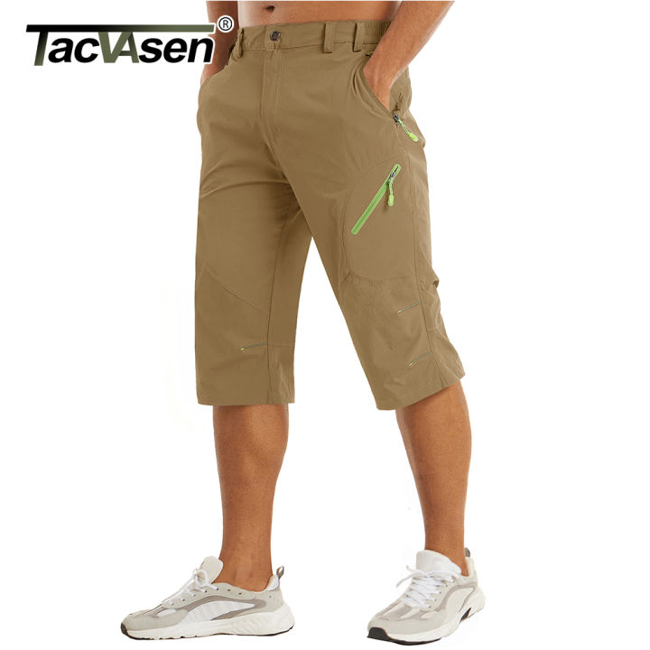 tacvasen-below-knee-length-summer-waterproof-shorts-mens-quick-drying-34-capri-pants-hiking-walking-sports-outdoor-nylon-shorts
