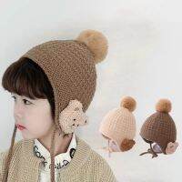 【YD】 Cartoon Baby Knitted Hat Thicken Warm Ear Protection Beanie Cap for Toddler Boys Pompom Kids Bonnet