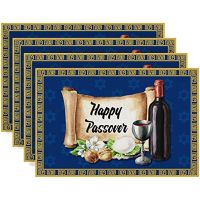 【LZ】✾▫㍿  Linen Passover Placemats Kitchen Accessories Passover Table Mats Jewish Holiday Pesach Star of David Decoration for Home Kitchen