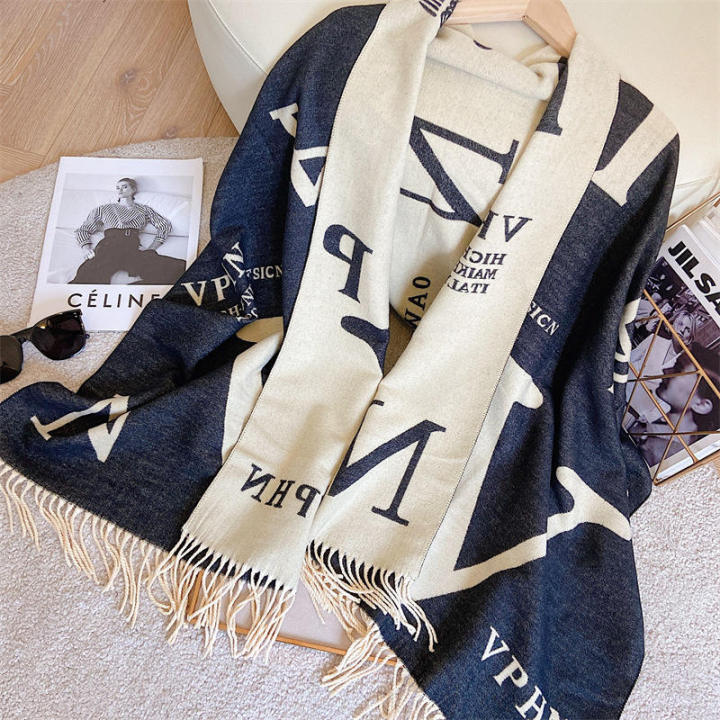 Letters Printed Double-sided Elegant Korean Scarves Cashmere New
