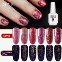 ROSALIND สีทาเล็บเจลสีแดง กริสเตอร์ไดมอนด์ เรืองแสงในที่มืด Red Dimond Luminous Colors Series   ขนาด 15 ml.