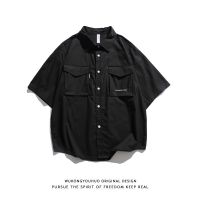 Retro Big Pocket Tooling Short Sleeve Shirt Mens Trendy Street Loose Couple Casual Shirt Jacket 【BYUE】