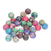 30Pcs Round Clay Beads 0.4 to 0.5in Assorted Colorful Flower Pattern Preppy Beads for Jewelry Pendant DIY bead