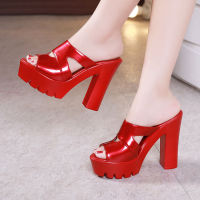 ร้อน, ร้อน★Valazo 2020 new sexy sponge cake fish mouth high-heeled slippers women summer fashion outer wear thick heel waterproof platform platform sandals