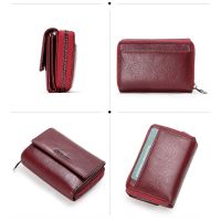 CONTACTS 100 Genuine Leather Fashion Women Wallets Trifold Bag Zipper Coin Purse For Girls Short Wallet Card Holders