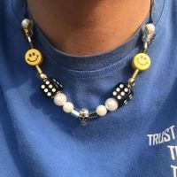 Hiphop Rock Stainless Steel Choker Necklace Men Women Pearl Smile Skull Dice Necklace Couple Jewelry Wuyifan Asap Rocky Fan Gift Fashion Chain Necklac