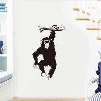 Chimpanzee Hang From Branches Wall Stickers For Kids Room Baby Bedroom Door Wallpaper Vinyl Monkey Self Stick Decal Home Decor Refrigerator Parts Acce