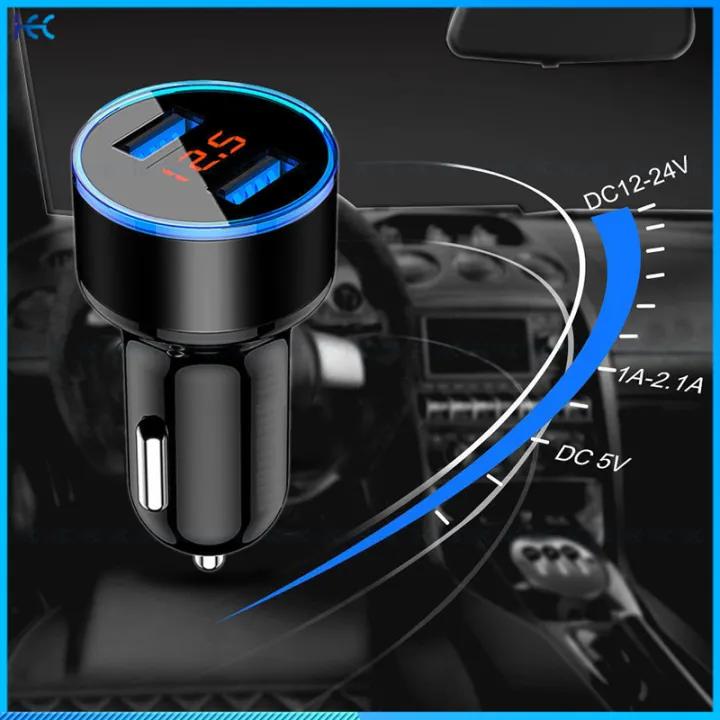 3.1A Dual USB Car Charger 2 Port LCD Display 12-24V - Black | Lazada PH