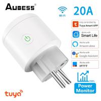 Tuya WiFi Smart Plug 20A Round EU Outlet Socket App Wireless Remote Timer Power Monitor Plug Voice Control Via Alexa Home