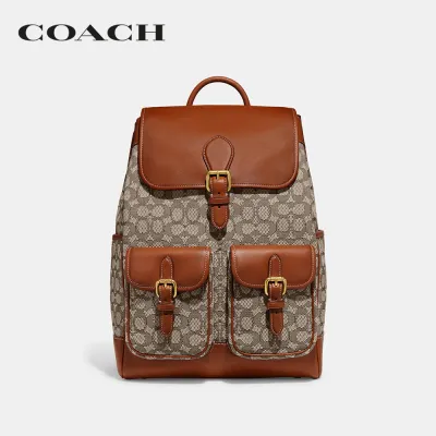 COACH กระเป๋าเป้ผู้ชายรุ่น Frankie Backpack In Signature Textile Jacquard สีน้ำตาล CE476 COC