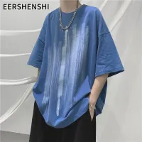 EERSHENSHI แฟชั่นแขนสั้นผู้ชายเสื้อยืดพิมพ์ลายชนกลุ่มน้อยเสื้อพอร์ตแฟชั่นหลวมเทรนด์ครึ่งแขนผู้ชายแฟชั่นห้านาที