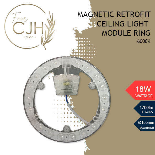 FourCJH 18W Magnetic Retrofit Ceiling Light Module Ring 6500K Daylight ...