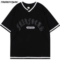 Men T-shirt Soft Walf Checks V-neck Cotton Embroidery Tshirt Mens Cothing Streetwear Casual Harajuku Hip Hop Oversized T-shirt