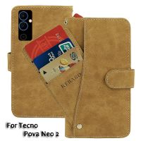 Vintage Leather Wallet Tecno Pova Neo 2 Case 6.82 Flip Luxury Card Slots Cover Magnet Phone Protective Cases Bags