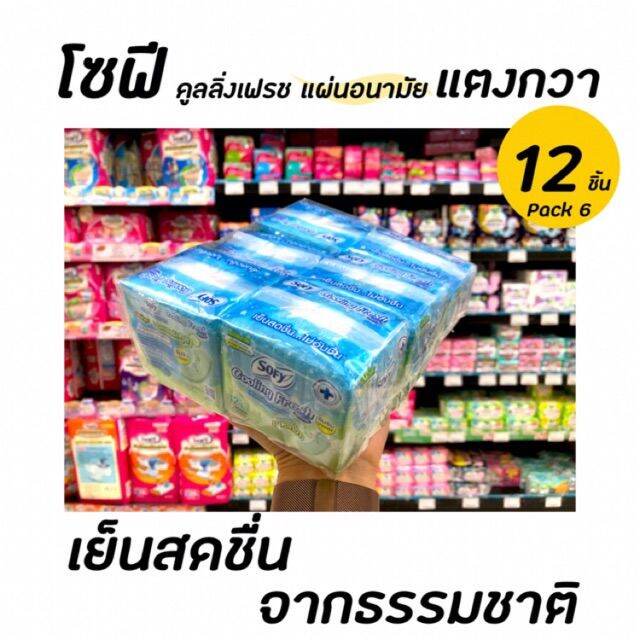 แพ็ค6-โซฟี-แผ่นอนามัย-12ชิ้น-cooling-fresh-sofy-สารสกัดจากแตงกวา-มีกลิ่นหอม-แบบมาตรฐาน-5075