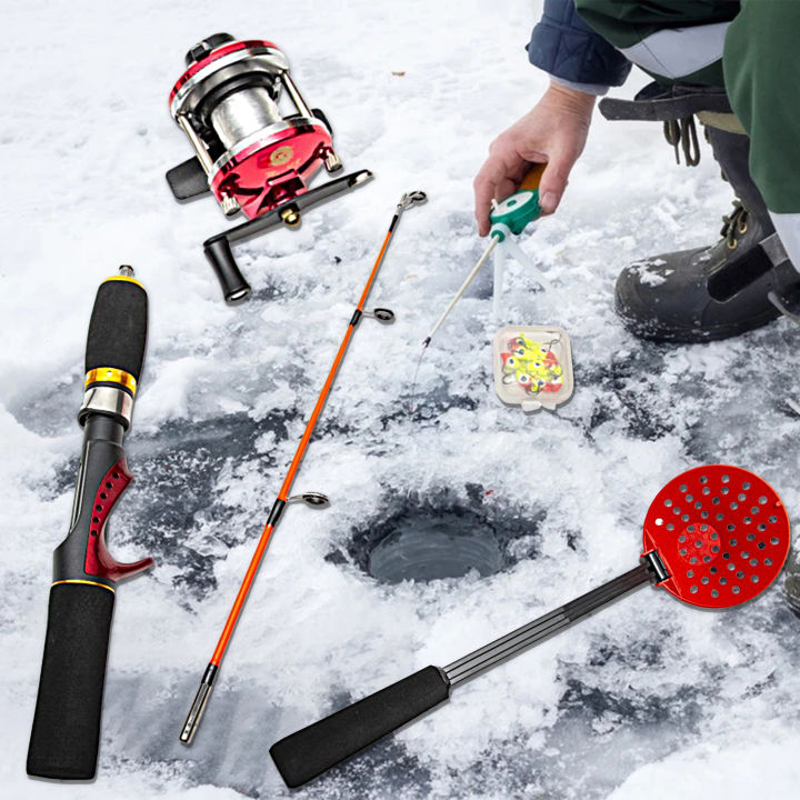 ชุดอุปกรณ์ตกปลาในฤดูหนาว1ชุดอุปกรณ์ตกปลาแบบช้อน-handel-lipat-เบ็ดตกปลาน้ำแข็งแบบพกพาชุดชุดอุปกรณ์ตกปลาน้ำแข็งทนทานน้ำหนักเบาสำหรับตกปลาน้ำแข็งผสม