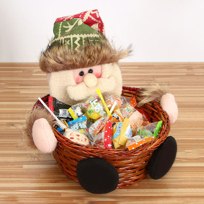 Merry Christmas Candy Wicker Basket Christmas Decor Elk Snowman Santa Claus Fruit Basket Food Rack Home новый год Decor