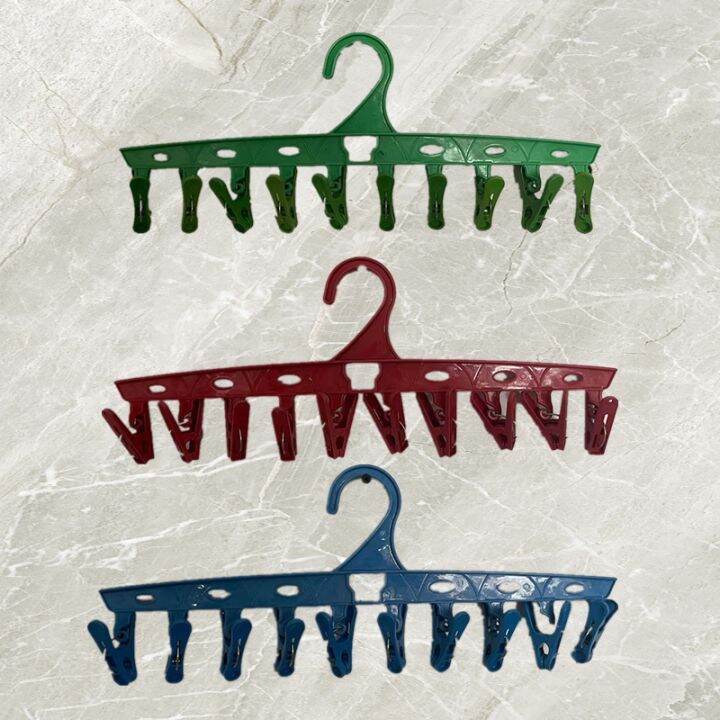 Plastic Hanger with 10 Clips Clothes Pins Spring Clips Pin Sipit Hanger