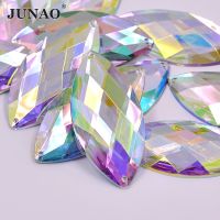 JUNAO 30x62mm Sew On Large Crystal AB Rhinestone Horse Eye Acrylic Stones Applique Flat Back Strass Diamond Sewing Crystal Gems