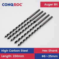 5 Pieces 230mm Spiral-Flute Chip-Clearing Auger Drill Bits Self-Centering Wood Pole Bits Hex Shank Diameter from 6mm to 25mm