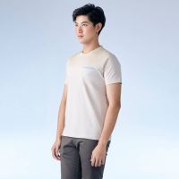 BEIGE CREW NECK COLOUR BLOCK T-SHIRT WITH POCKET เสื้อยืดคอกลมสีเบจทรงคัสตอมฟิต