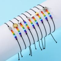 ABL212  Love Is Love Rainbow LGBT Gay Pride Sead Beeds Bracelets Men Women Handmade Braided Black Rope Bracelet Couple Jewelry Replacement Parts