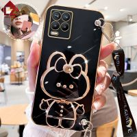 เคส Realme สำหรับ OPPO 8i 8 Pro Realme 9 Pro Realme 10 Pro Narzo 50i 50A Narzo Prime Narzo 50A Prime Fashion 3D น่ารักแต่งหน้ากระต่ายเคสมือจับสำหรับโทรศัพท์มือถือชุบซิลิโคนป้องกันการตกฝาหลังด้วยสายคล้องแบบคาดตัว