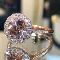 [COD] Cao Shi and the States LAZADA new exquisite champagne zircon ladies ring wedding dinner rose gold