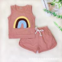 Babyonline(Y065)M5ชุดเซ็ตเสื้อกล้ามกางเกงขาสั้นลายรุ้ง ผ้าฝ้าย100%