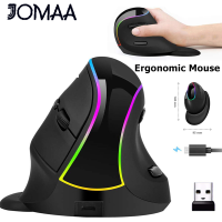 JOMAA เมาส์ไร้สายแบบชาร์จไฟได้แนวตั้ง2.4G พร้อมเมาส์เล่นเกมสี RGB ป้องกันเมาส์สำหรับเล่นเกมแล็ปท็อปคอมพิวเตอร์เมาส์ตามหลักสรีรศาสตร์